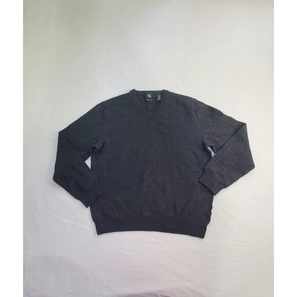 CALVIN KLEIN Sz M 100% Extra Fine Merino Wool Black V-neck Women's Sweater Ca2 - Picture 1 of 6